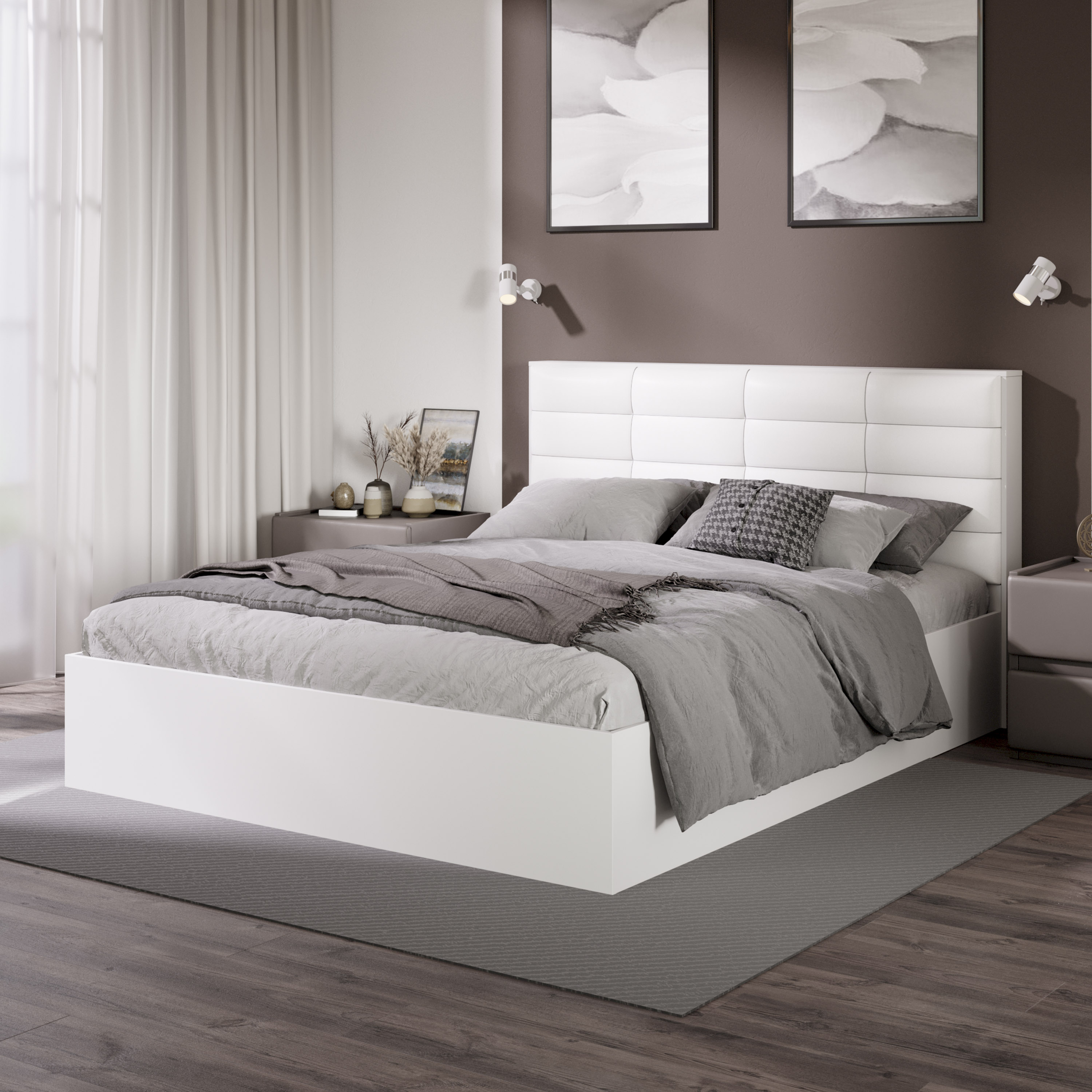 Двуспальная кровать ТриЯ Агата тип 1 с ПМ 160x200 (белый) — фото 5