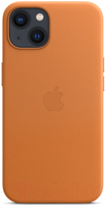 Чехол-накладка Apple Leather Case With MagSafe для iPhone 13 / MM103 (Golden Brown)