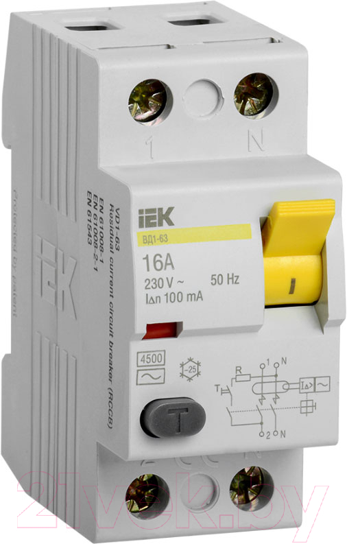 Дифференциальный автомат IEK ВД1-63 1ф 16А 100мА 2п / MDV10-2-016-100