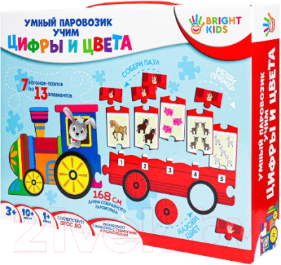 

Развивающие карточки Bright Kids, Умный паровозик. Учим цифры и цвета / ИН-7633