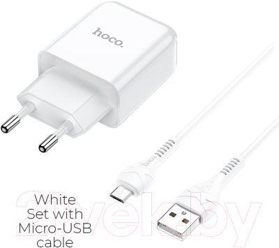 Зарядное устройство сетевое Hoco N2 + кабель AM-MicroBM / 6931474728852 (белый)