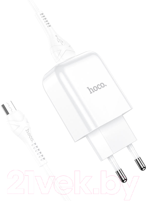 Зарядное устройство сетевое Hoco N2 + кабель AM-MicroBM / 6931474728852 (белый)