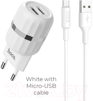 Зарядное устройство сетевое Hoco C41A + кабель AM-MicroBM / 6957531080596 (белый)