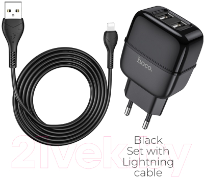 Зарядное устройство сетевое Hoco C77A + кабель AM-8pin Lightning / 6931474723567 (черный)