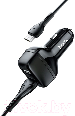 Зарядное устройство автомобильное Hoco Z36 + кабель AM-MicroBM (черный)
