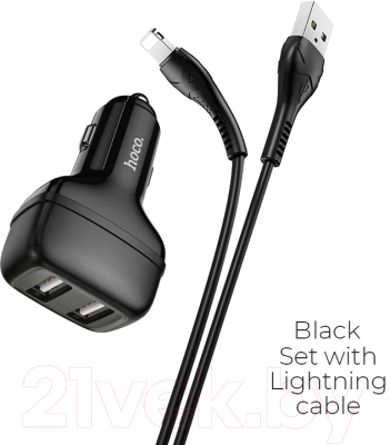 Зарядное устройство автомобильное Hoco Z36 + кабель Lightning AM-8pin (черный)