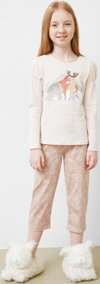 Пижама детская Mark Formelle 567711 (р.104-56, молочный/цветочные узоры на бежевом)