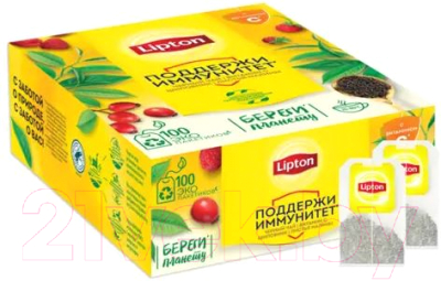 Чай пакетированный Lipton С витамином С, шиповником и ароматом земляники (100пак)
