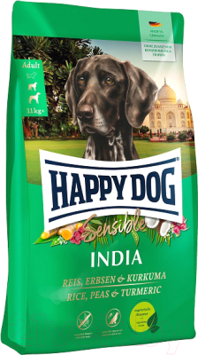 

Корм для собак Happy Dog, Sensible India Рис, горох и куркума / 60961