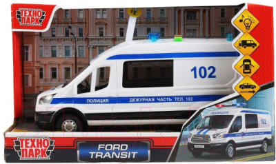 Автомобиль игрушечный Технопарк Ford Transit Полиция / TRANSITVAN-22PLPOL-WH