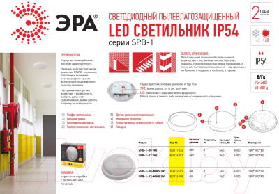 Светильник ЖКХ ЭРА SPB-1-08-MWS W / Б0022452 (с датчиком движения)