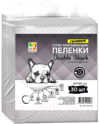 Одноразовая пеленка для животных Four Pets Double Black PFA102C-10UP (45x60см, 10шт)