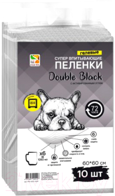 Одноразовая пеленка для животных Four Pets Double Black PFA103C-10UP (60x60см, 10шт)