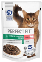 Влажный корм для кошек Perfect Fit Для стерилизованных с говядиной в соусе (75г) - 