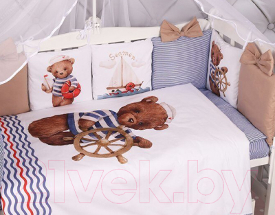 Комплект постельный для малышей Amarobaby Lux Капитан / AMARO-3018S-0K (кофейный/синий)
