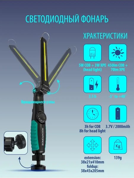 Фонарь RockForce На магнитном шарнире RF-F03 (49939)