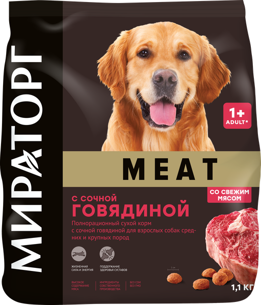 Сухой корм для собак Мираторг С сочной говядиной для взр-х собак ср. и кр. пород / 1010017166 (1.1кг)