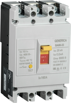 

Выключатель автоматический, ВА 66-33 3Р 160А 20кА / SAV20-3-0160-G