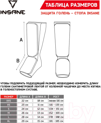 Защита голень-стопа для единоборств Insane Cuprum / IN22-SG100-K (XS, красный)