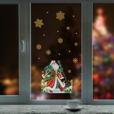 Набор наклеек на окно Золотая сказка Дед Мороз / 591179
