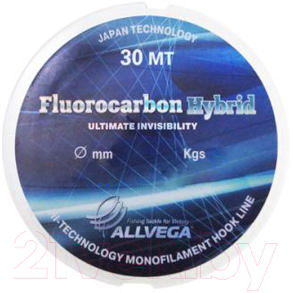 

Леска флюорокарбоновая Allvega, Прозрачный, Fluorocarbon Hybrid 0.10мм 30м / LFH3010