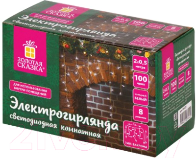 Изображение товара Светодиодная бахрома Золотая сказка Бахрома / 591271 (2x0.5м, холодный белый)