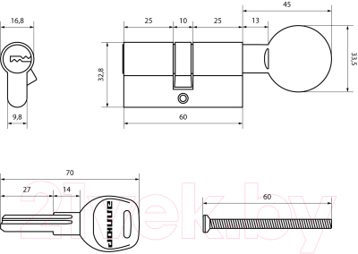 Цилиндровый механизм замка Аллюр HD FG 60-5K СP вертушка перфорированный ключ (хром)