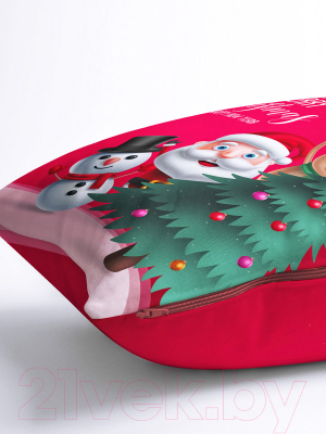 Наволочка декоративная Samsara Дед мороз, снеговик, олень на красном фоне 4040ДНнг-4