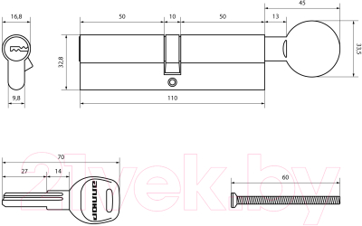 Цилиндровый механизм замка Аллюр HD FG 110-5K СP 50x10x50G вертушка перфорированный (хром)