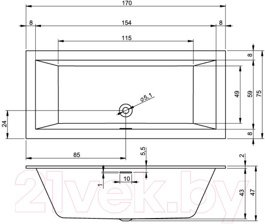 Ванна акриловая Riho Rethink Cubic 170 / BR07105