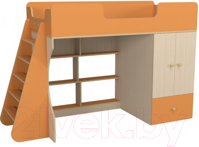 Кровать-чердак детская Можга Капризун 2 со шкафом / Р446