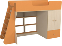 Кровать-чердак детская Можга Капризун 2 со шкафом / Р446 (оранжевый) - 