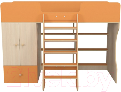 Кровать-чердак детская Можга Капризун 1 со шкафом / Р445 (оранжевый)