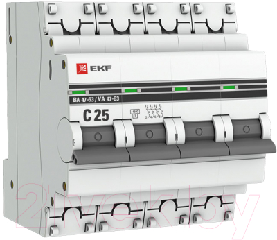 Выключатель автоматический EKF ВА 47-63 4P 25А (C) 4.5kA PROxima / mcb4763-4-25C-pro