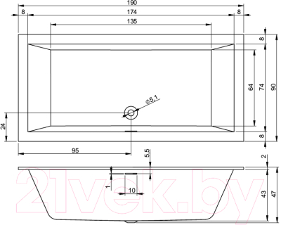 Ванна акриловая Riho Rethink Cubic 190x90 / BR11105