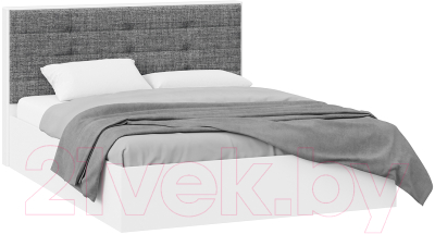 Двуспальная кровать ТриЯ Тесса тип 1 с ПМ 160x200 (белый жемчуг/рогожка серая)