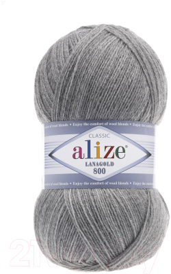 Изображение товара Пряжа для вязания Alize Lanagold 800 49% шерсть, 51% акрил / 21 (800м, серый меланж)