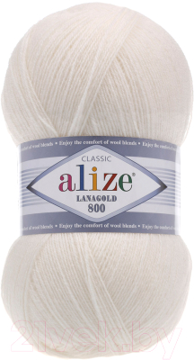 Пряжа для вязания Alize Lanagold 800 49% шерсть, 51% акрил / 450 (800м, жемчужный)