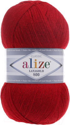 Изображение товара Пряжа для вязания Alize Lanagold 800 49% шерсть, 51% акрил / 56 (800м, красный)