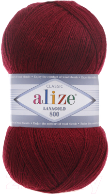 Изображение товара Пряжа для вязания Alize Lanagold 800 49% шерсть, 51% акрил / 57 (800м, бордовый)
