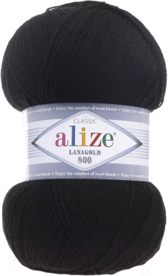 Изображение товара Пряжа для вязания Alize Lanagold 800 49% шерсть, 51% акрил / 60 (800м, черный)