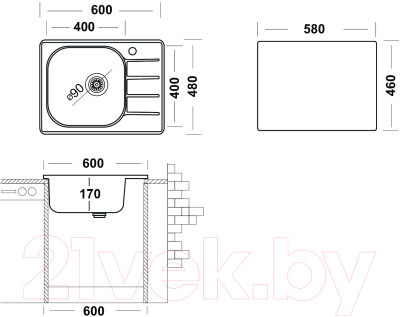 Мойка кухонная Ukinox Гранд GRM600.480-GT6K 2L (с сифоном S701)
