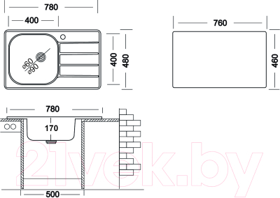 Мойка кухонная Ukinox Гранд GRM780.480-GT6K 2L (с сифоном S701)