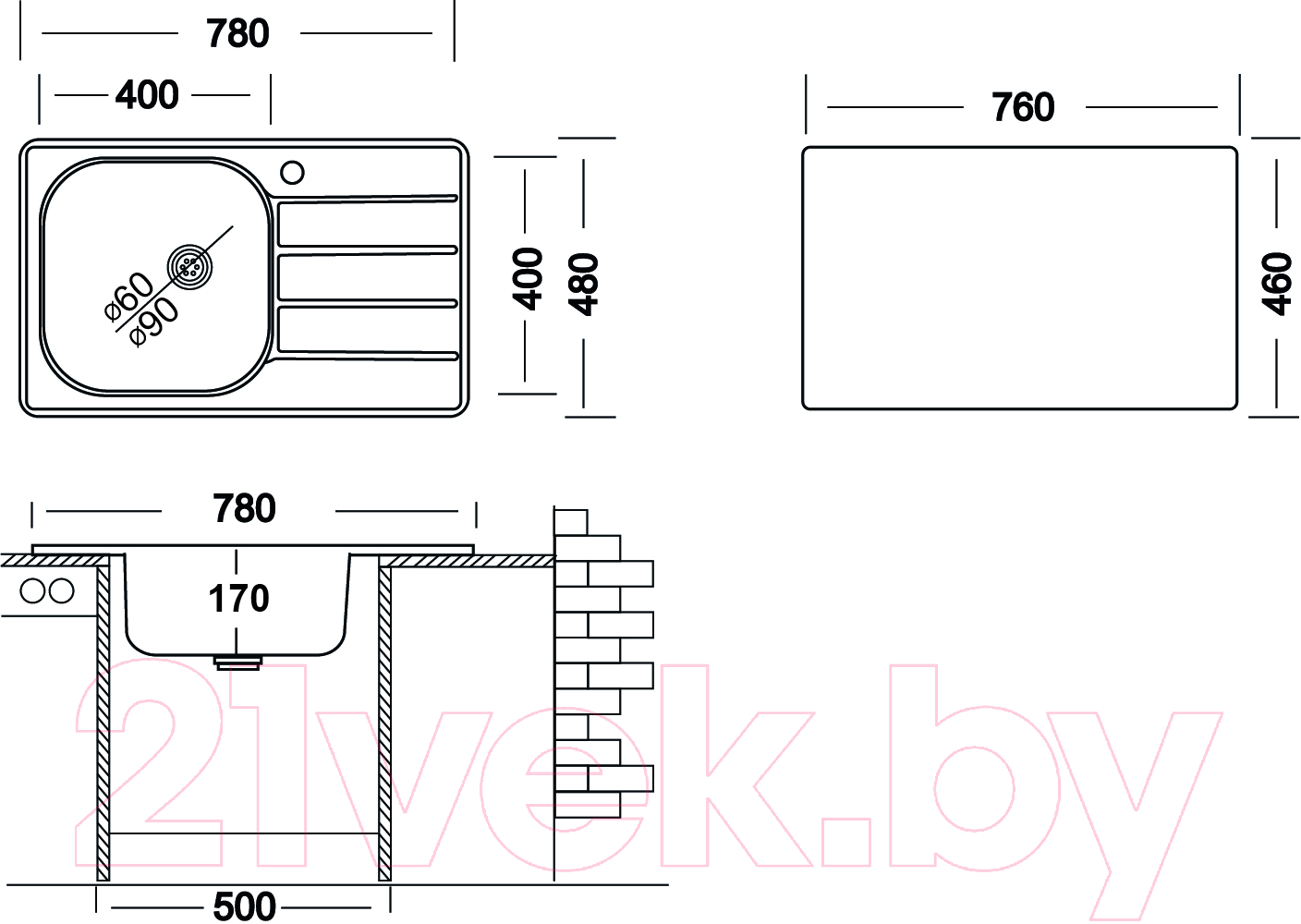 Мойка кухонная Ukinox Гранд GRM780.480-GT6K 1R — фото 4