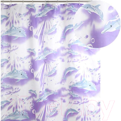 Шторка-занавеска для ванны АкваЛиния Дельфины 020А (фиолетовый)
