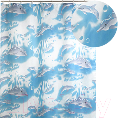Шторка-занавеска для ванны АкваЛиния Дельфины 020А-02 (голубой)