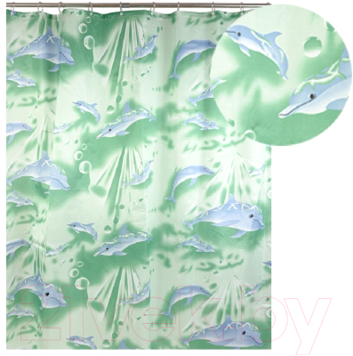 Шторка-занавеска для ванны АкваЛиния Дельфины 020А-06 (зеленый)