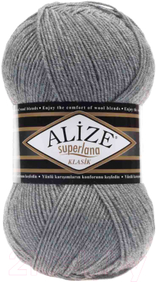 Пряжа для вязания Alize Superlana 25% шерсть, 75% акрил / 21 (280м, серый меланж)