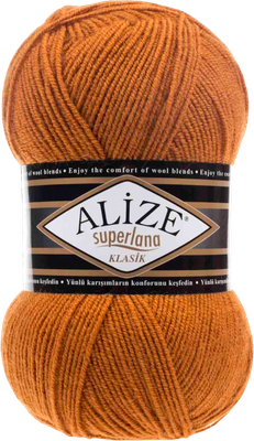 Пряжа для вязания Alize Superlana 25% шерсть, 75% акрил / 234 (280м, рыжий) - 