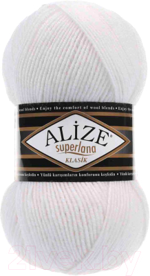 Пряжа для вязания Alize Superlana 25% шерсть, 75% акрил / 55 (280м, белый)